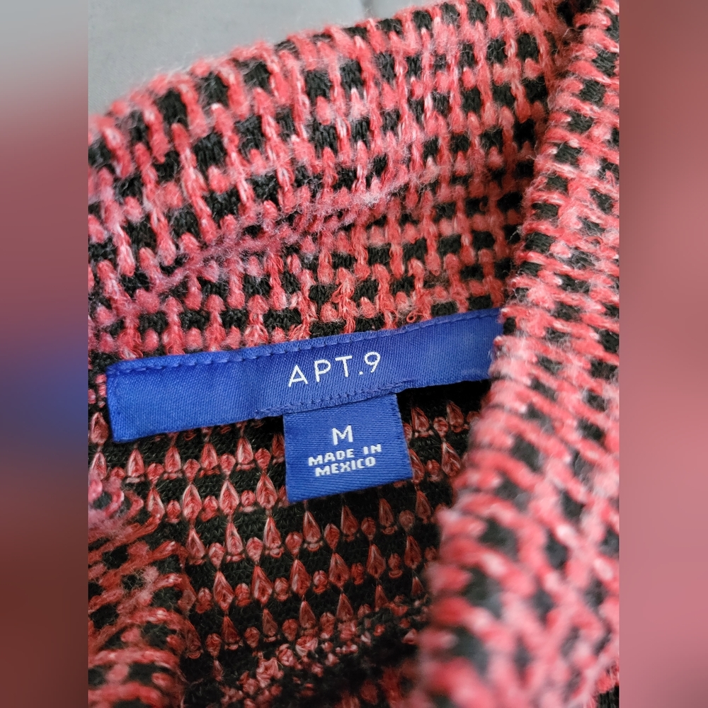 Apt. 9 | Red/Black Mock Checkered Asymmetrical Hem Sweater - Picture 4 of 9
